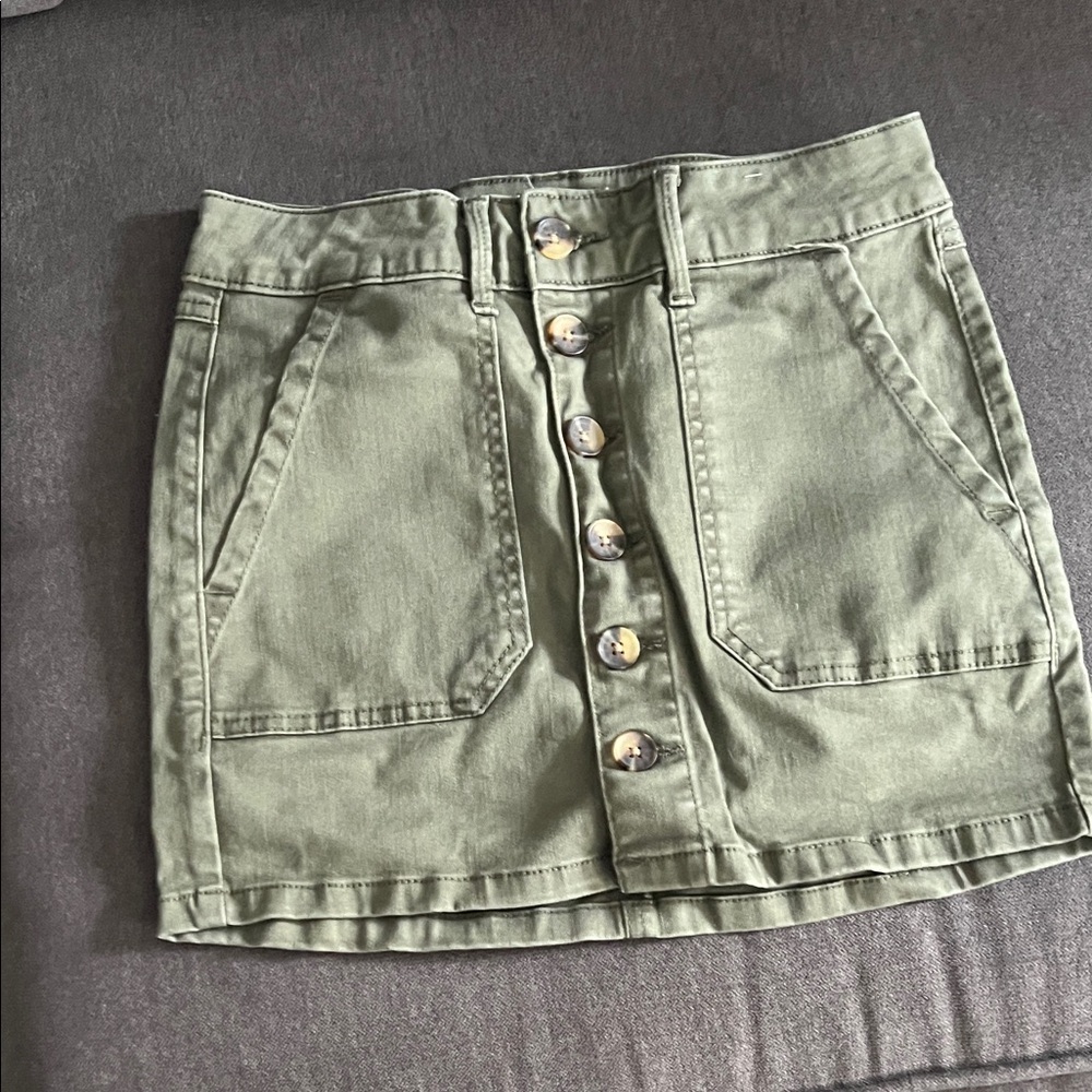 SO Olive Green Button-Front Mini Skirt